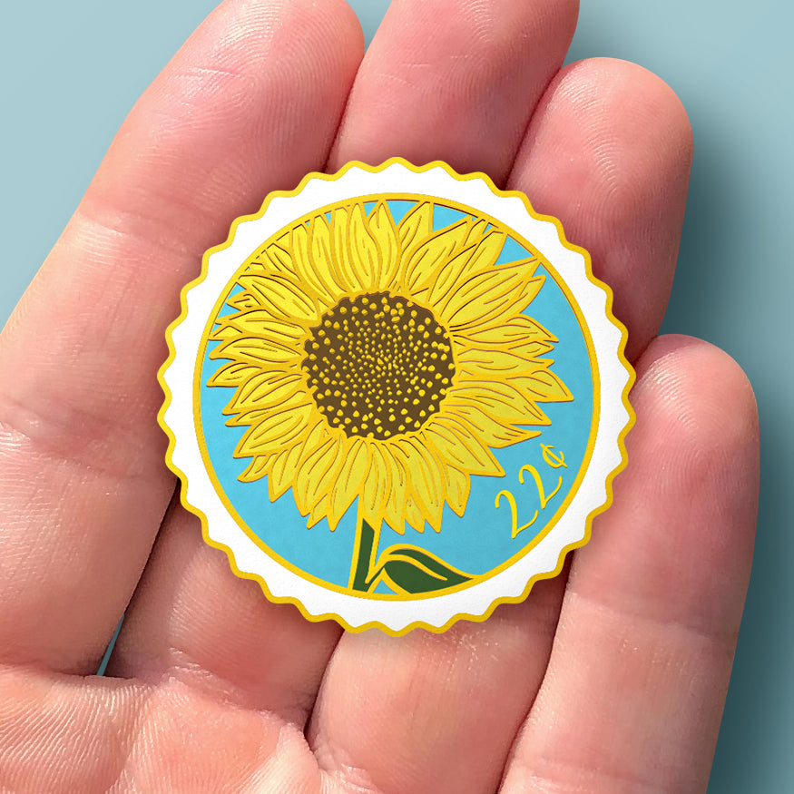 Sunflower Stamp Enamel Pin