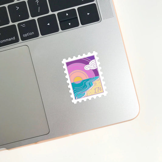 Sunset Shore Postage Stamp Sticker