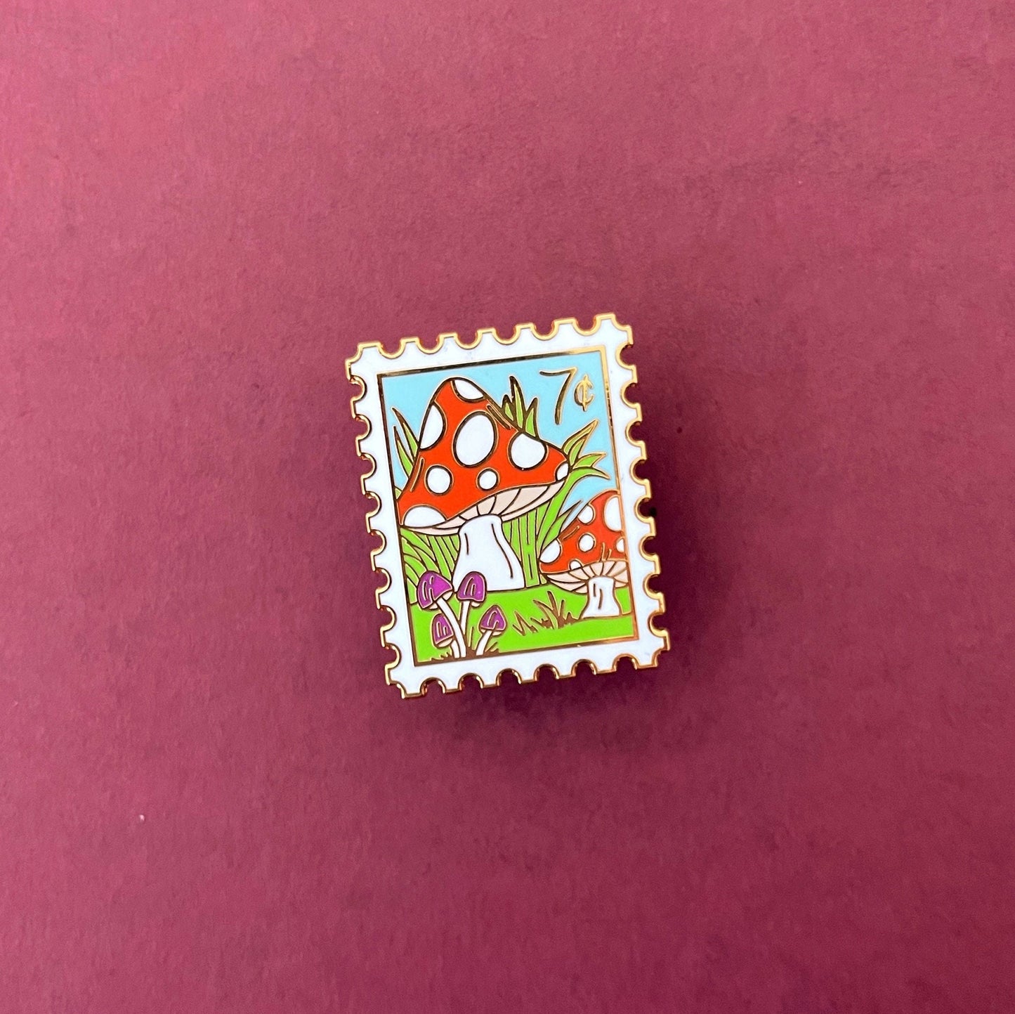 Mushroom Postage Stamp Enamel Pin // mushroom pin / lapel pin / postage pin / stamp pin / pin collector / hard enamel / fungi pin