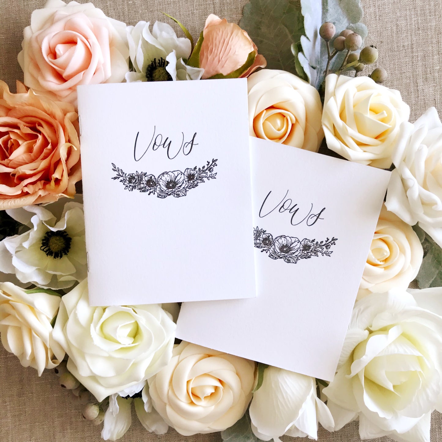 Letterpress Floral Vow Books - Set of 2
