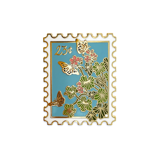Butterflies + Geranium Stamp Enamel Pin