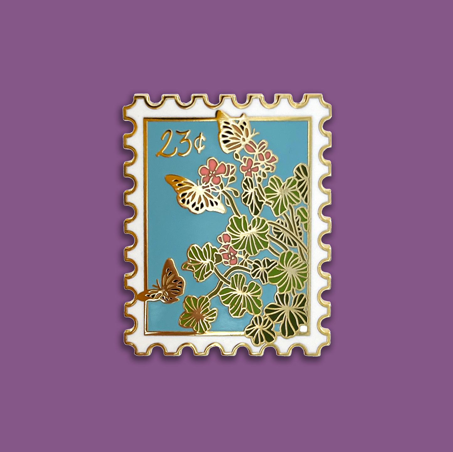 Butterflies + Geranium Stamp Enamel Pin