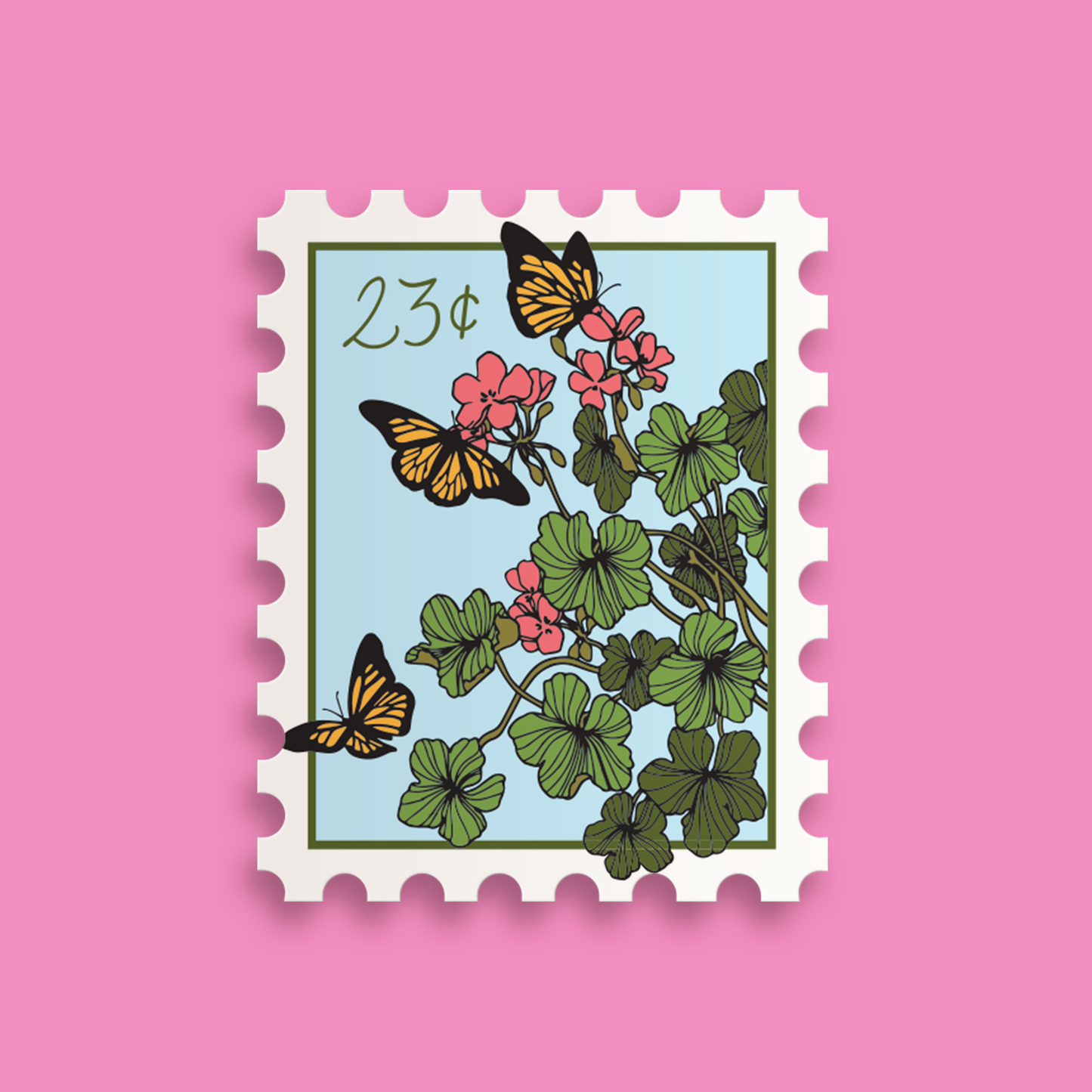 Butterflies + Geranium Stamp Sticker