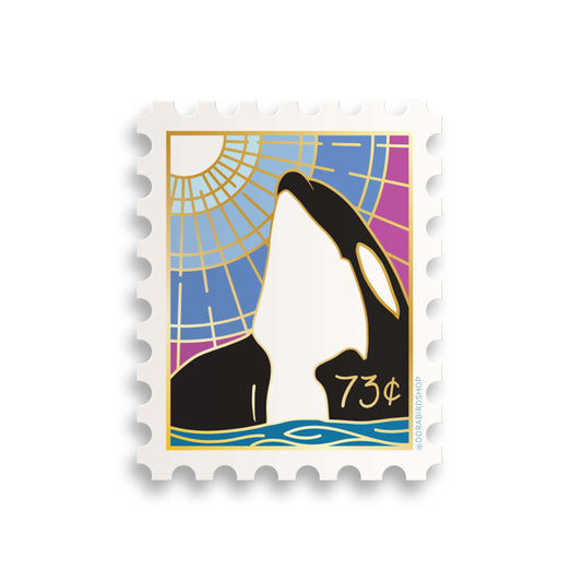 Curious Orca Postage Stamp Sticker