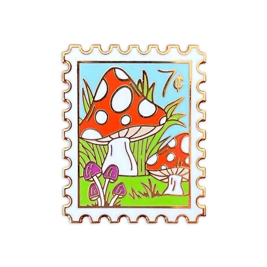 Mushroom Postage Stamp Enamel Pin