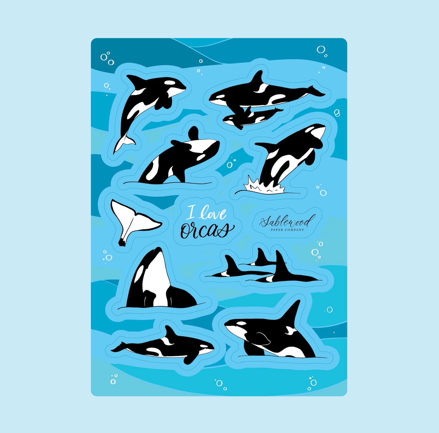 I Love Orcas Sticker Sheet