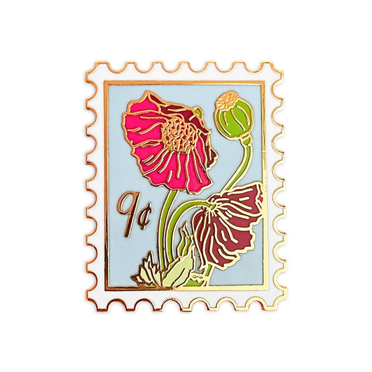 Poppies Postage Stamp Enamel Pin