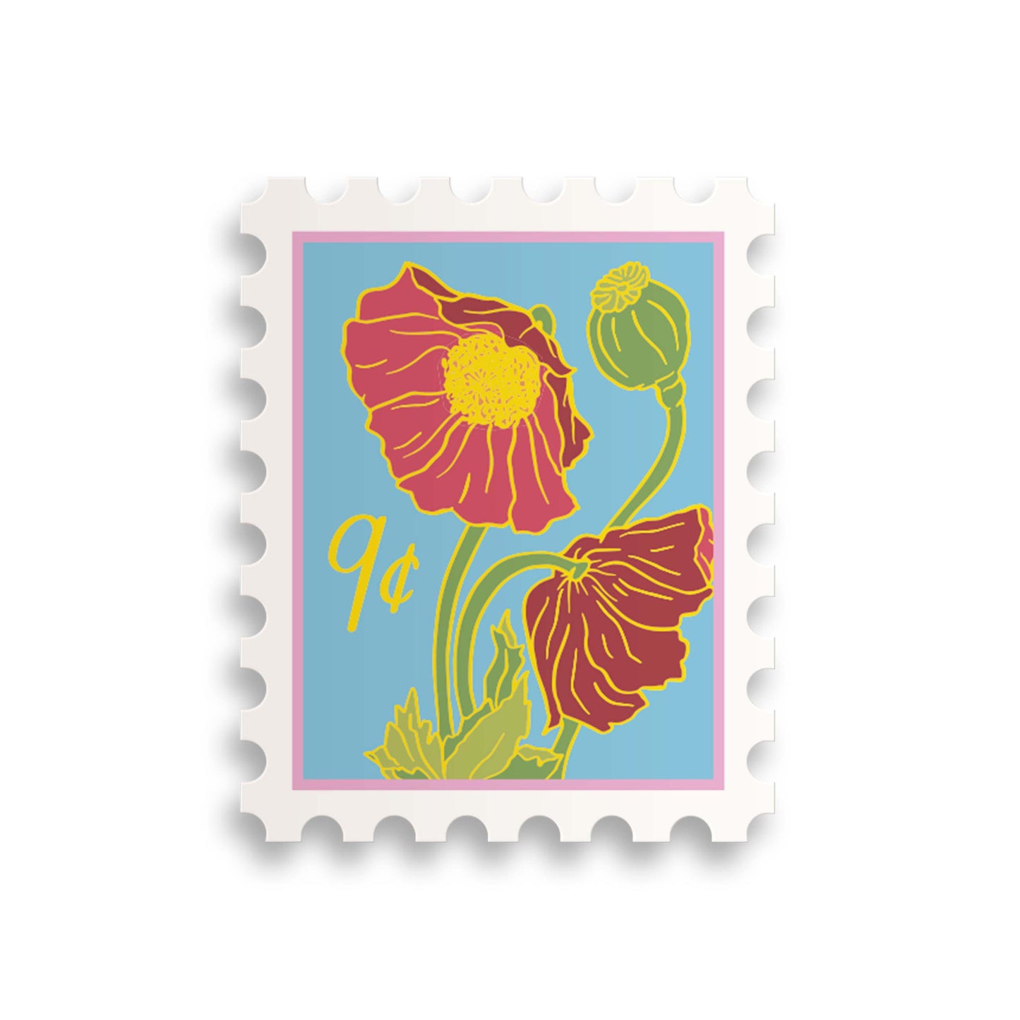 Poppies Postage Stamp Sticker