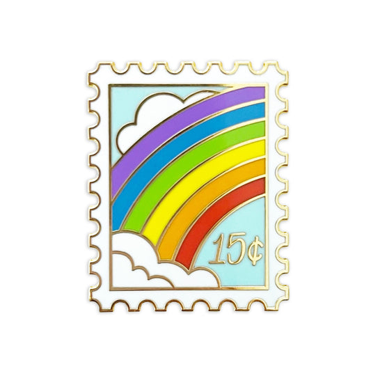 Rainbow Postage Stamp Enamel Pin