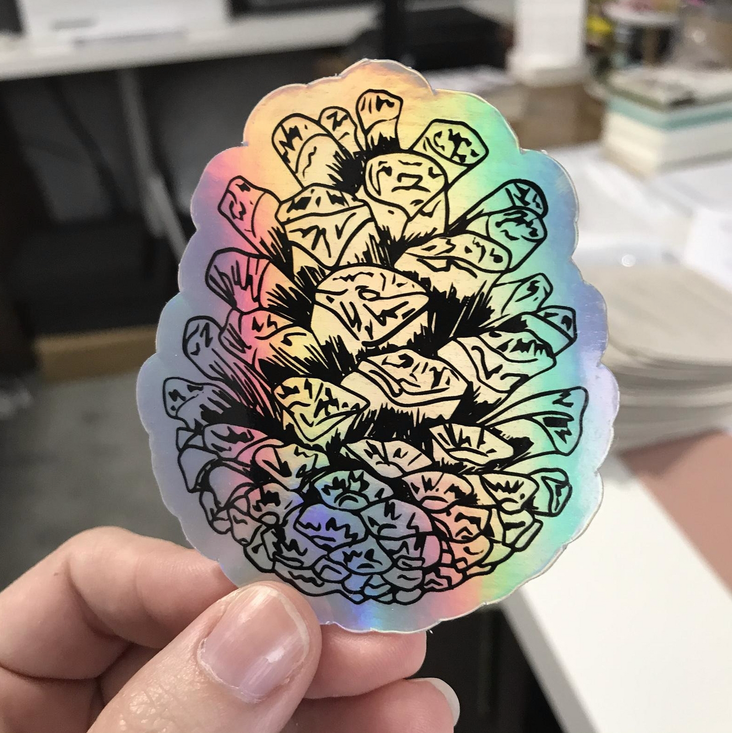 Holographic Pine Cone Sticker