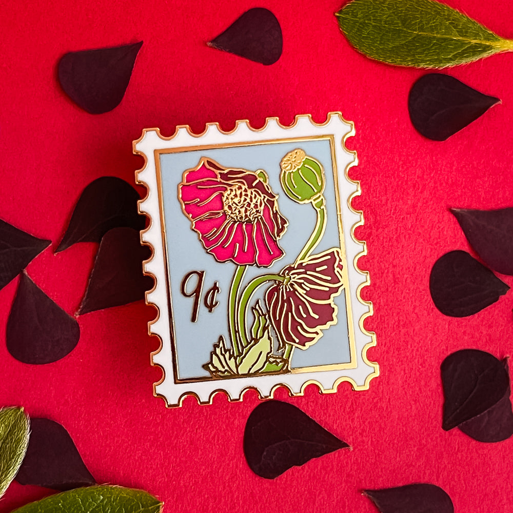 Poppies Postage Stamp Enamel Pin